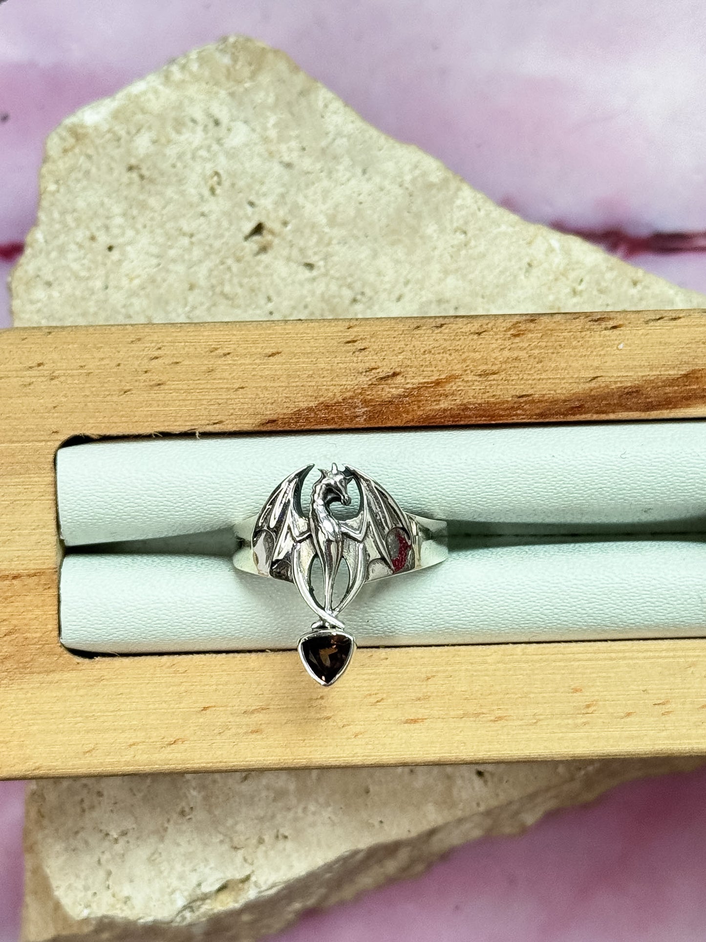 Smokey Quartz Dragon Ring - Size 6