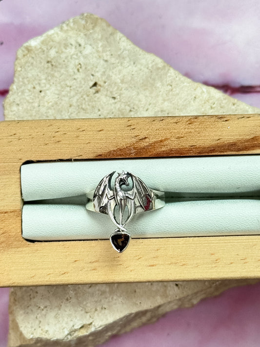 Smokey Quartz Dragon Ring - Size 6