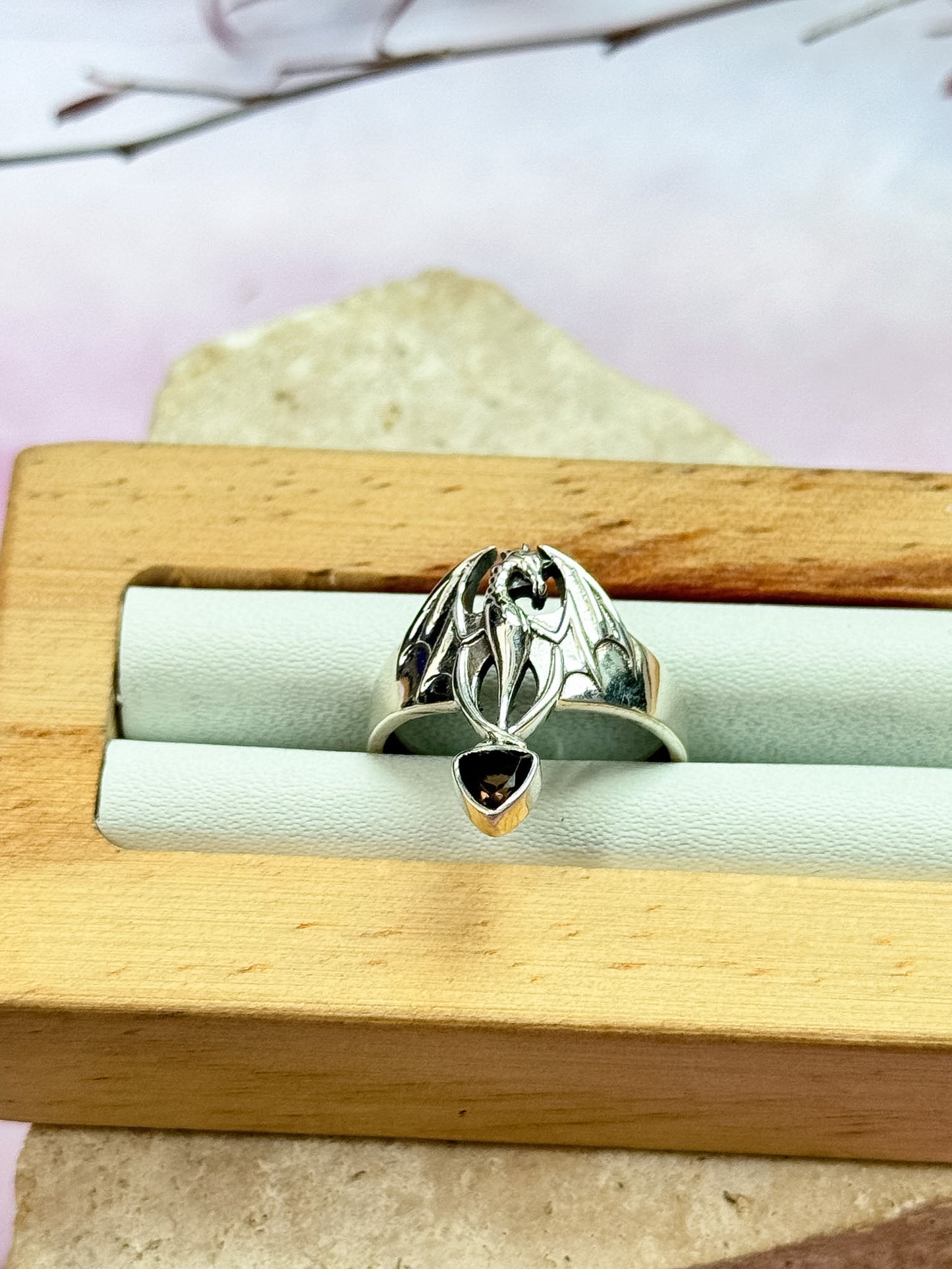 Smokey Quartz Dragon Ring - Size 6