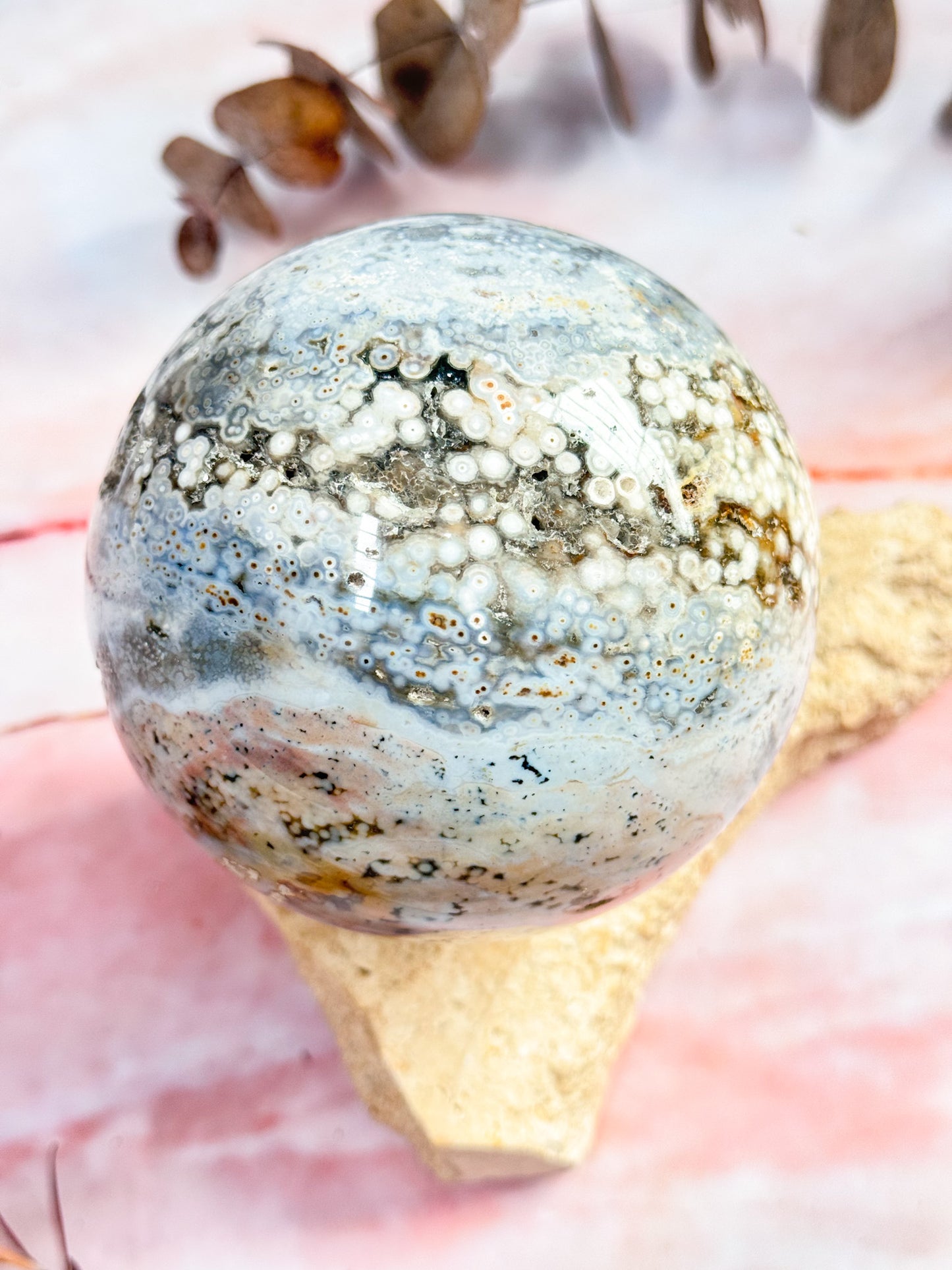 White Orbicular Ocean Jasper Sphere