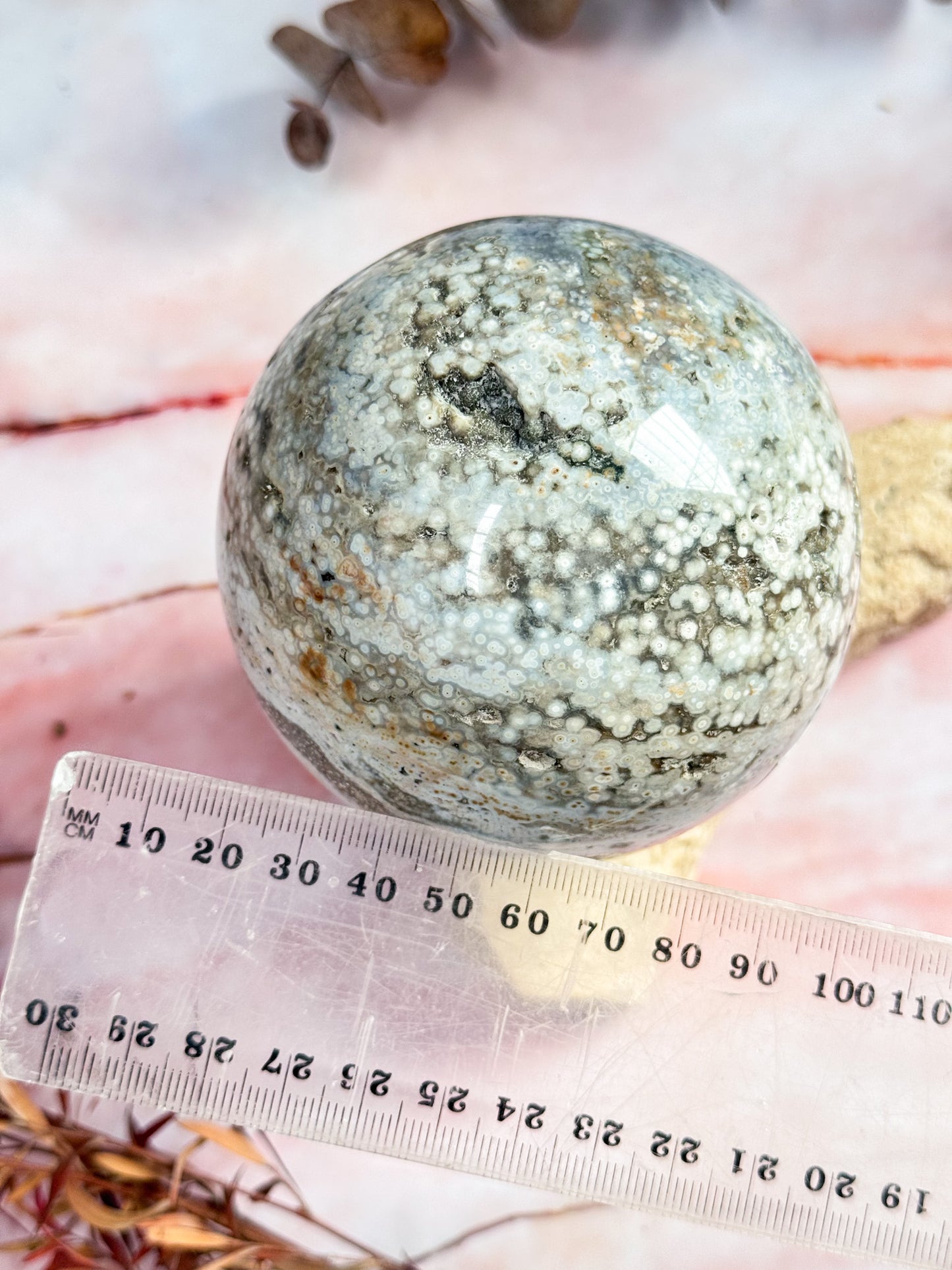 White Orbicular Ocean Jasper Sphere