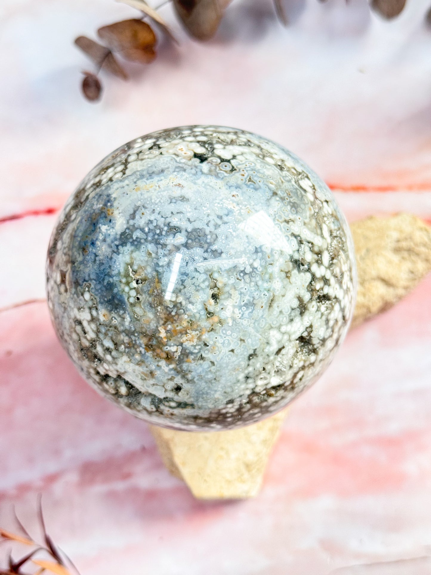 White Orbicular Ocean Jasper Sphere