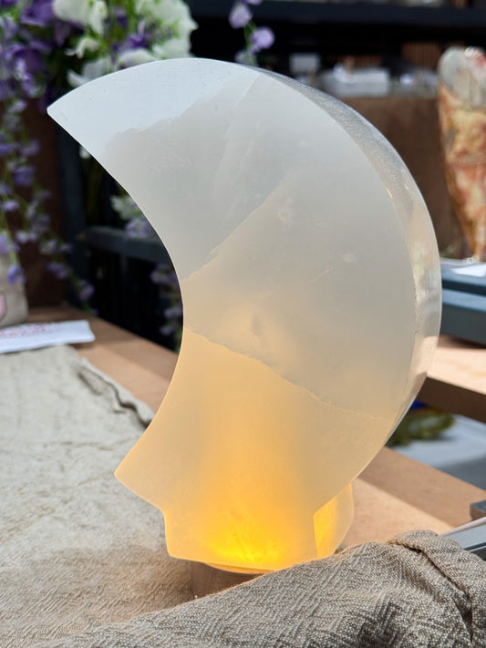 Selenite Moon Lamps