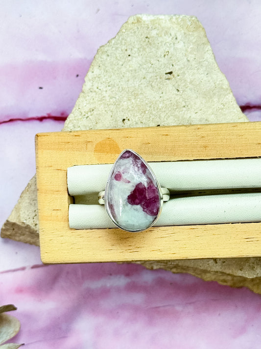 Pink Tourmaline in Quartz Ring - Size 8