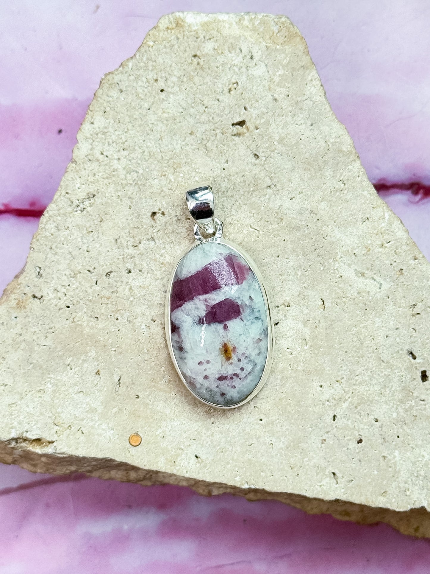 Pink Tourmaline in Quartz Pendant