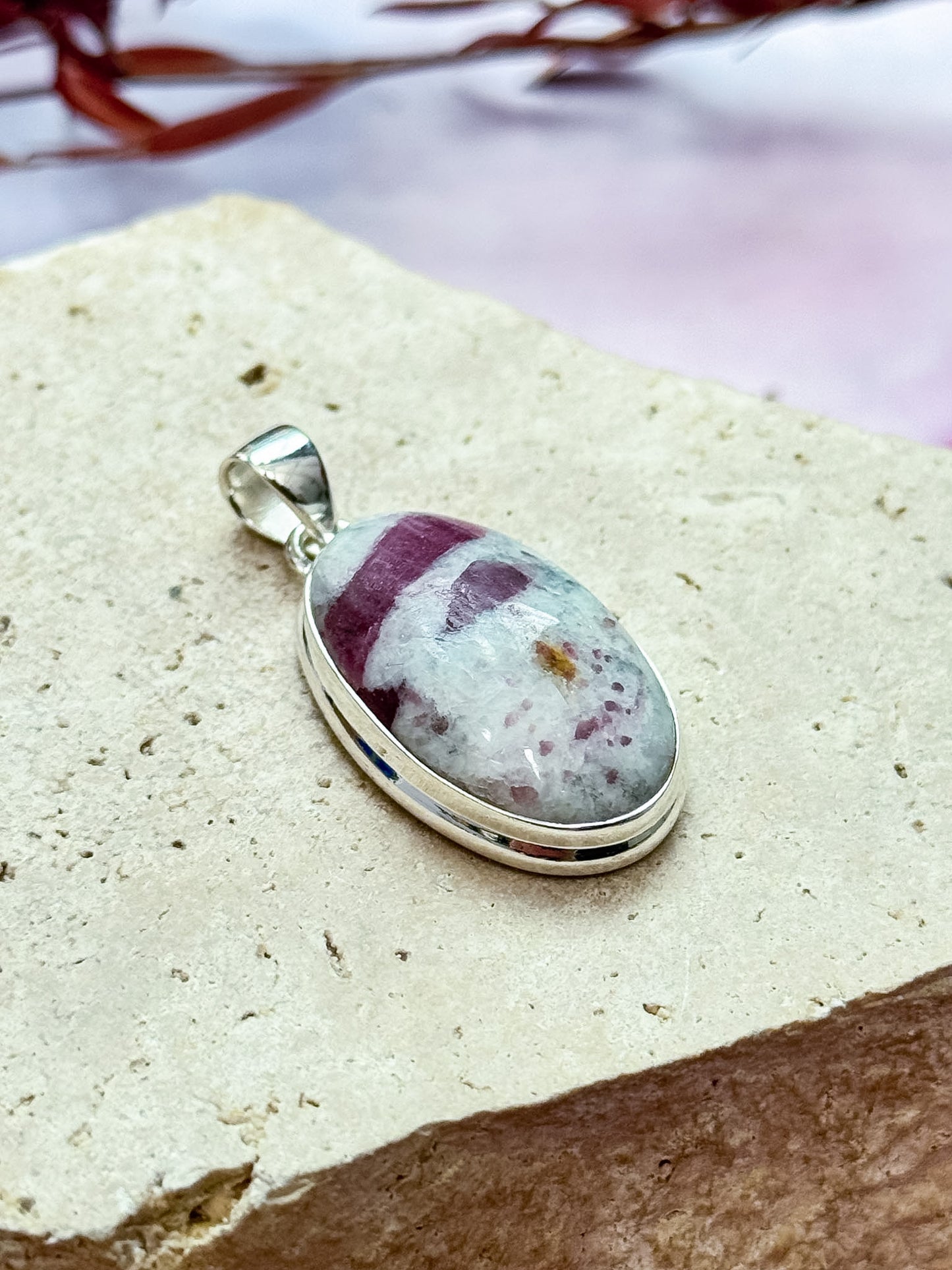 Pink Tourmaline in Quartz Pendant