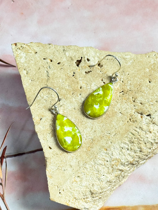 Lizardite Serpentine Earrings - Teardrop