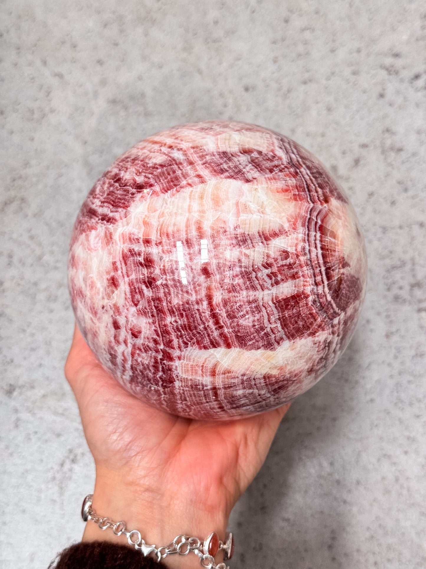 Pink Banded Calcite Sphere