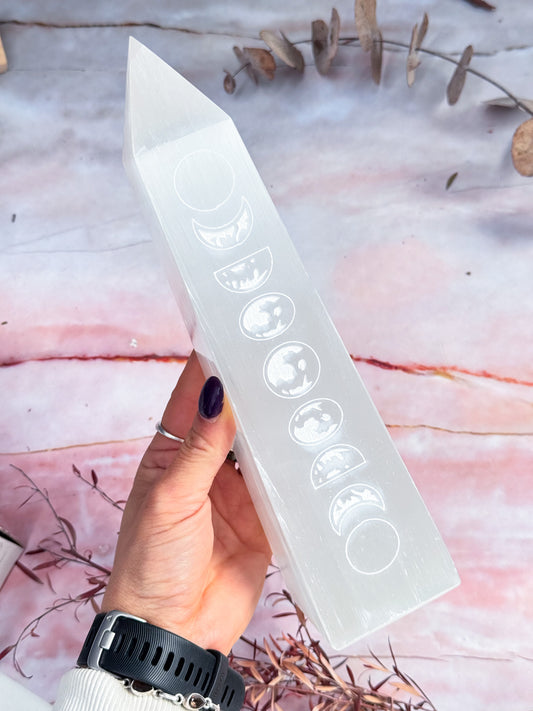 Selenite Moon Phase Tower