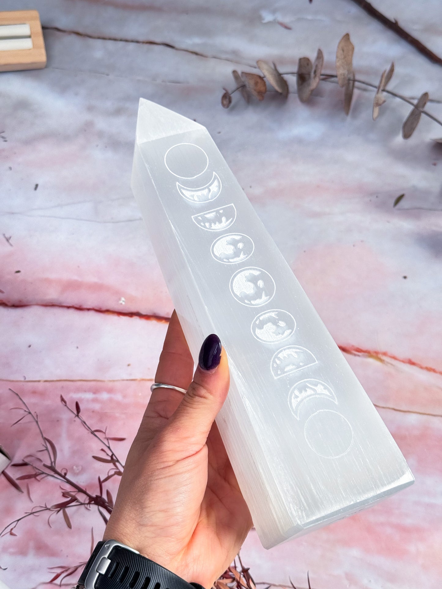 Selenite Moon Phase Tower
