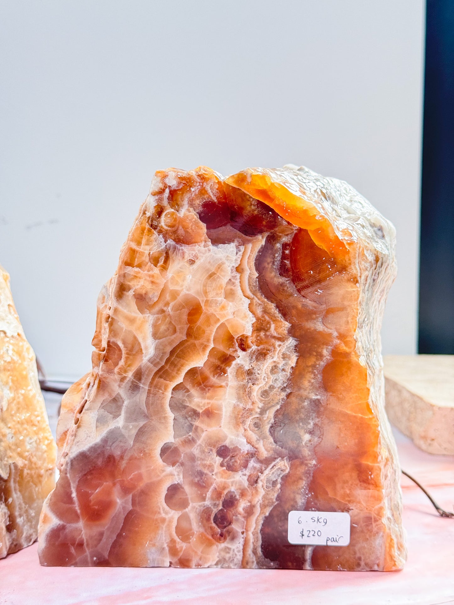 Large Caramel Aragonite Bookend Pair