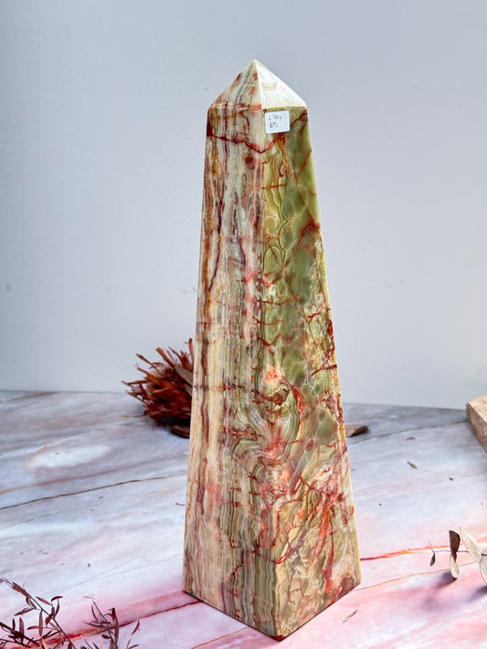 XL Green Banded Calcite Tower #3