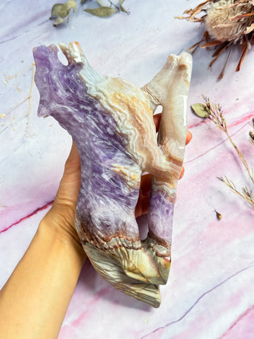 Amethyst and Crazy Lace Agate Wolf Carving