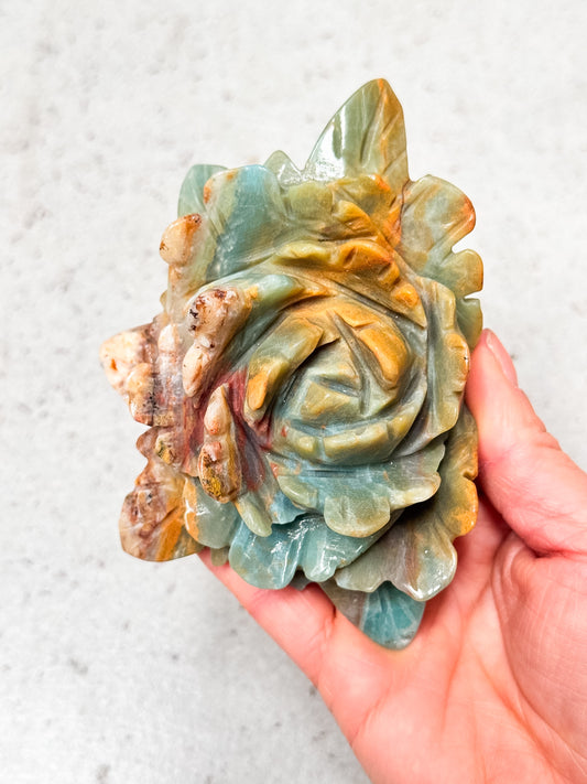 Blue Jasper Peony Carving