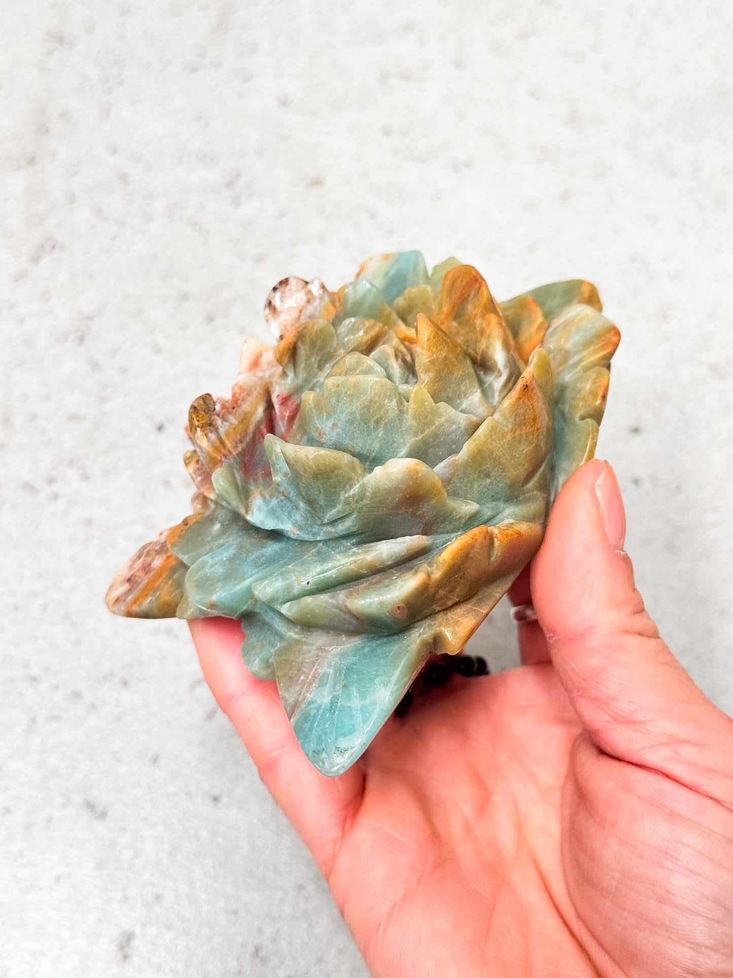 Blue Jasper Peony Carving