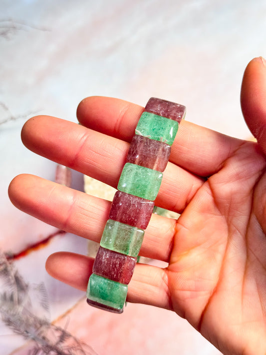 Green and Red Strawberry Quartz Bracelets
