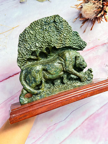 Variscite Jaguar Carving on Stand