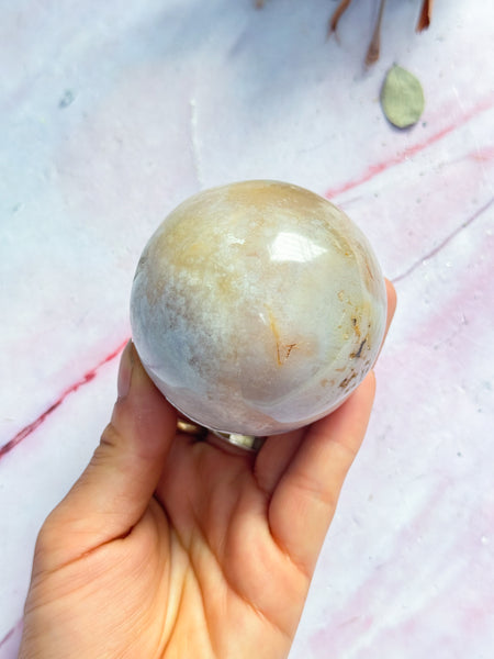 Flower Agate and Pink Amethyst Sphere