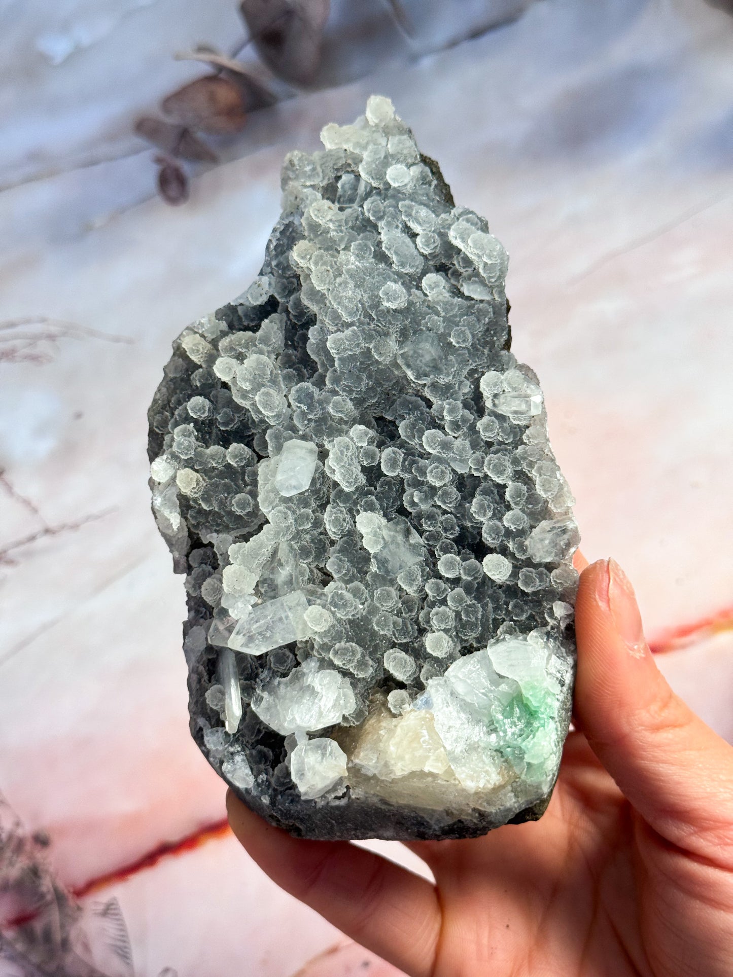 Apophyllite with Black Chalcedony Cluster