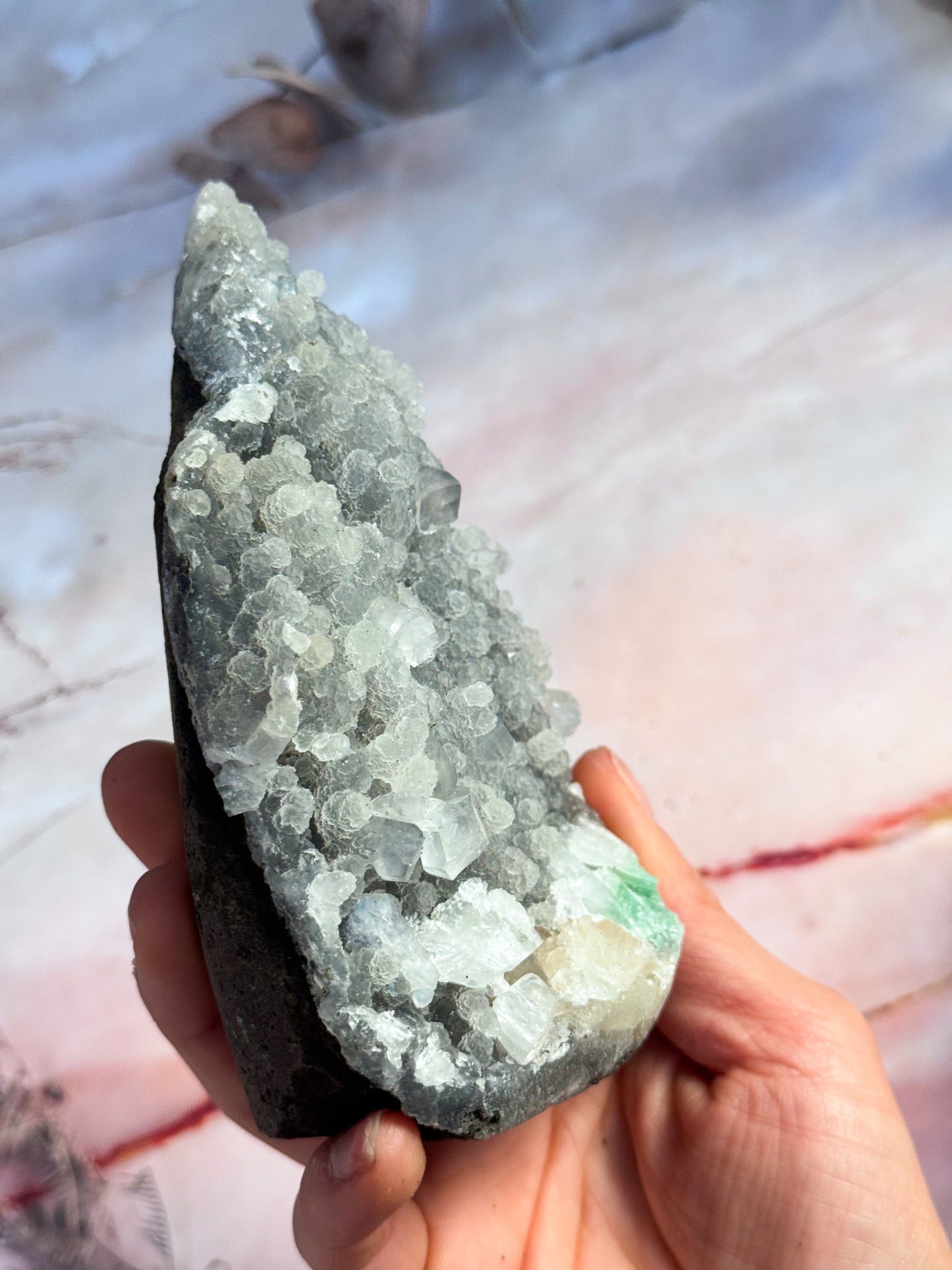 Apophyllite with Black Chalcedony Cluster