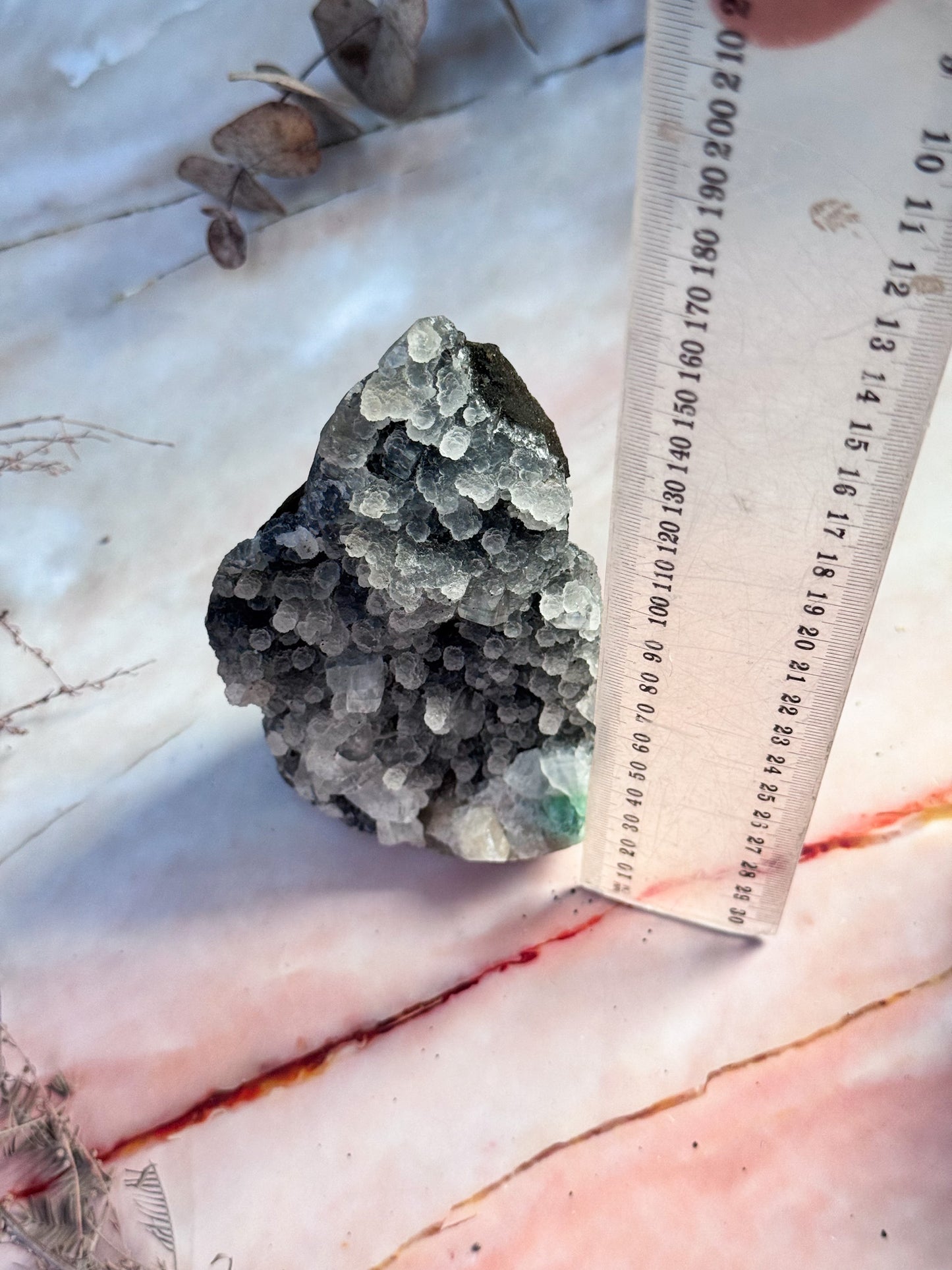 Apophyllite with Black Chalcedony Cluster