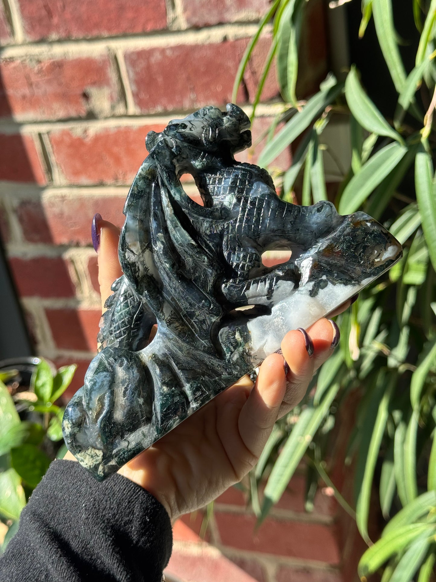 Moss Agate Dragon Carving