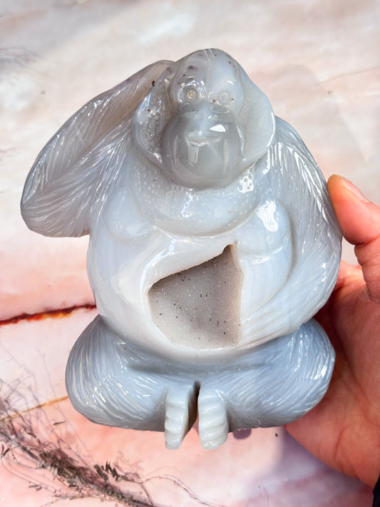Agate and Quartz Orangutan Carving
