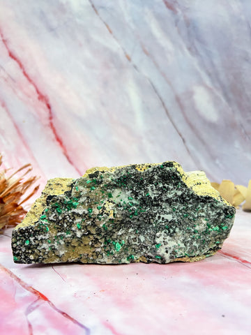Chrysocolla, Copper Libethenite and Malachite Drusi Cluster