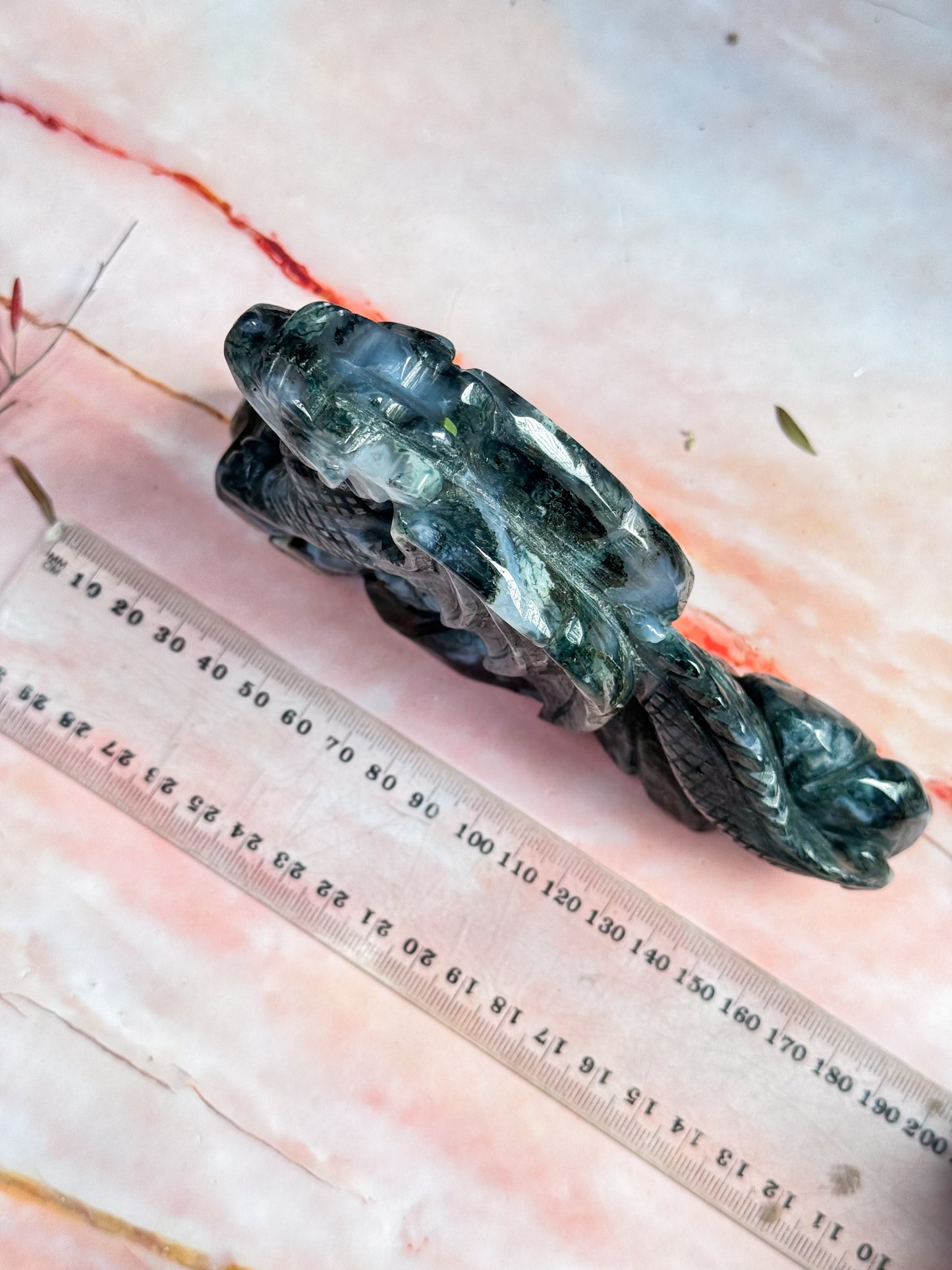Moss Agate Dragon Carving