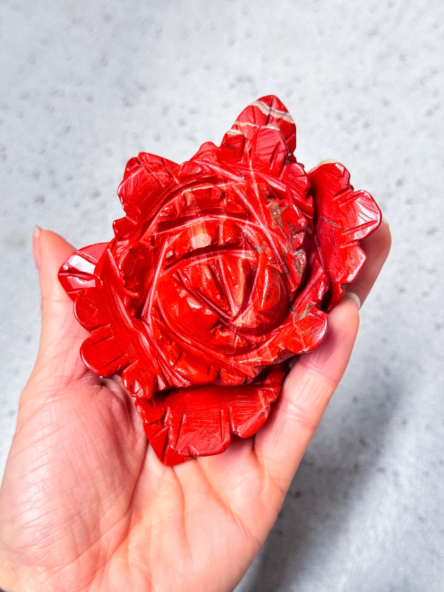 Red Jasper Peony Carving