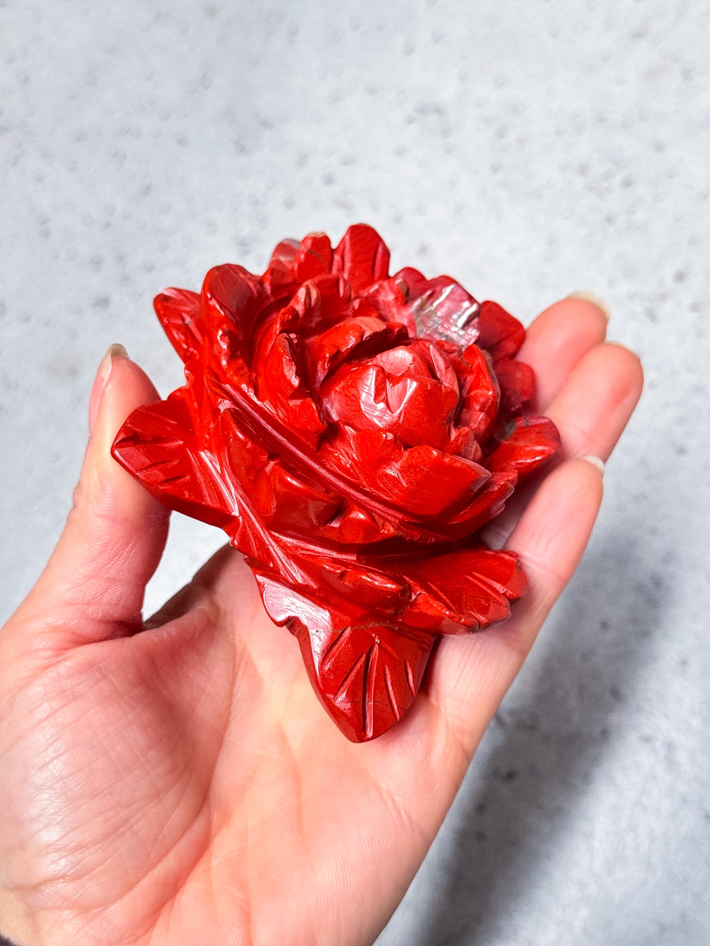 Red Jasper Peony Carving