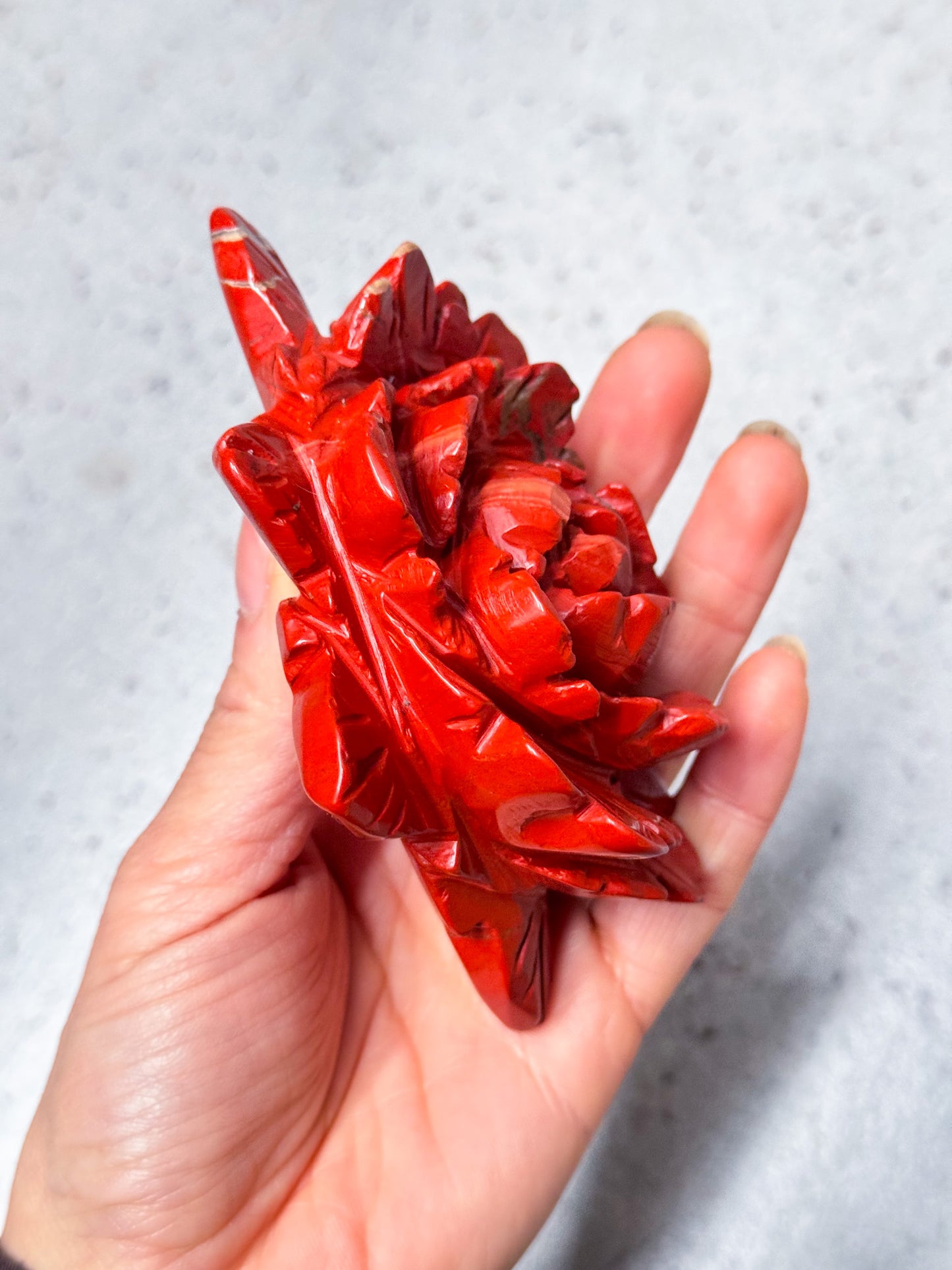 Red Jasper Peony Carving