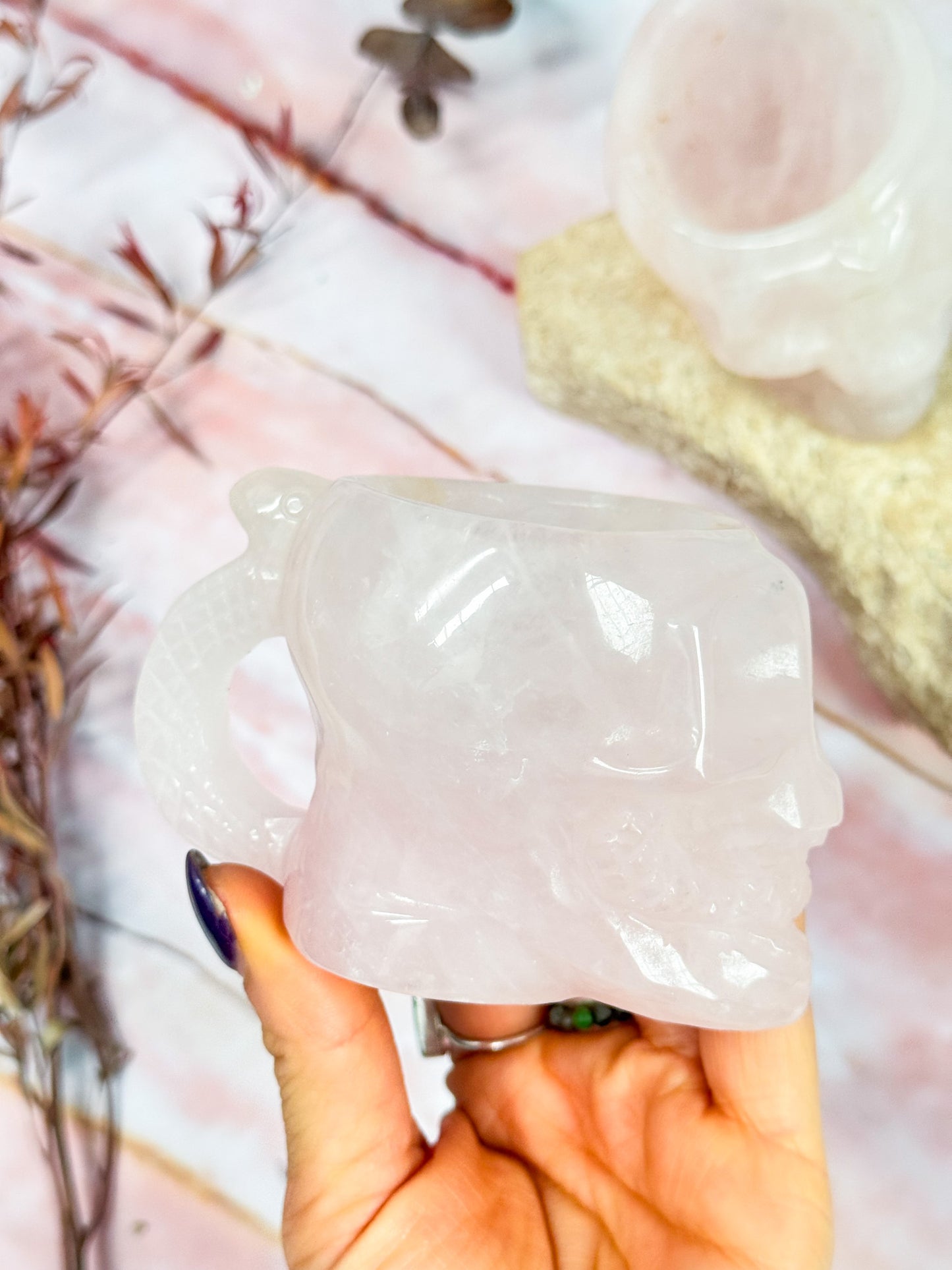 Rose Quartz Skull Cup