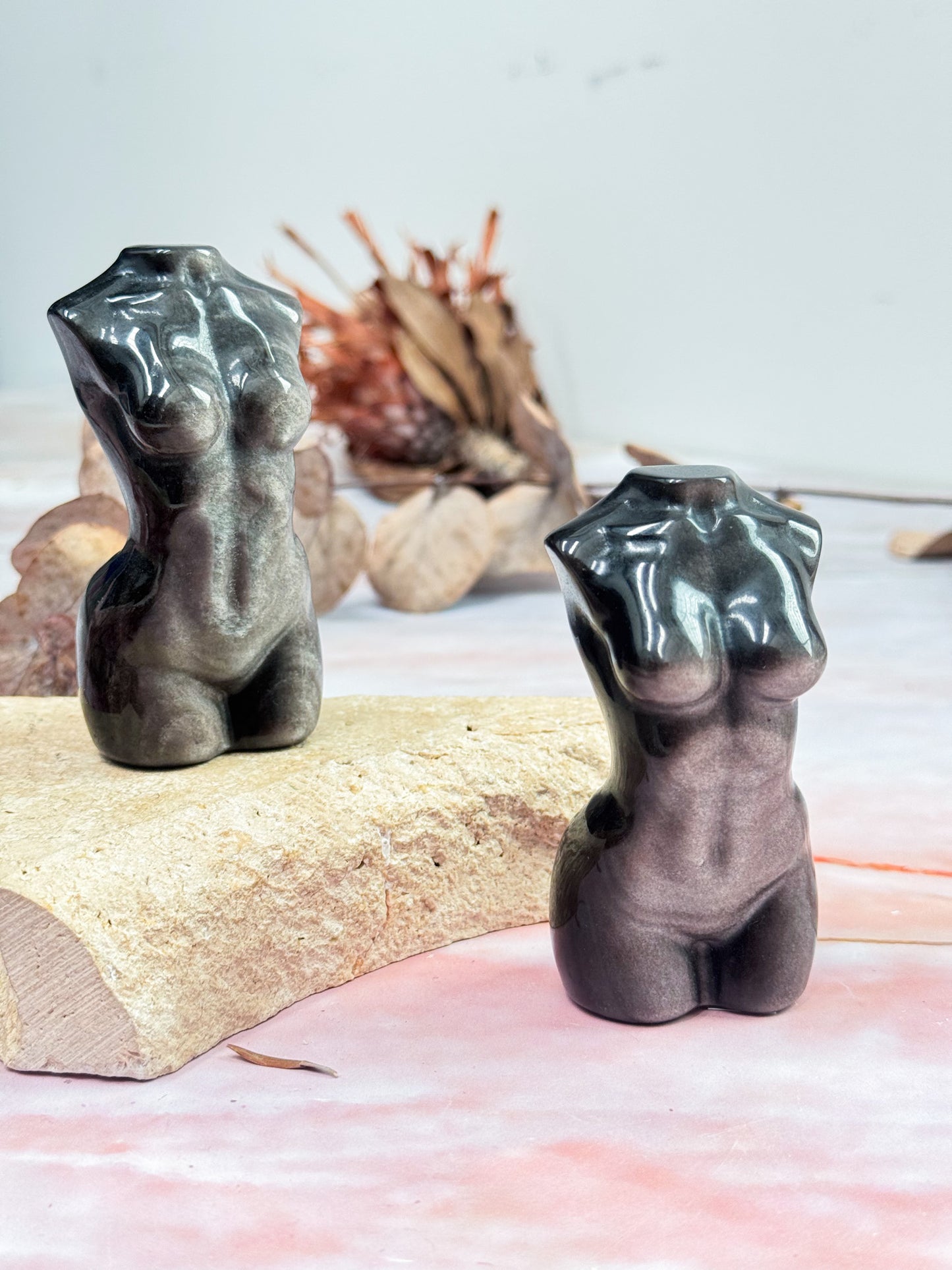 Silver Sheen Obsidian Goddess Carving