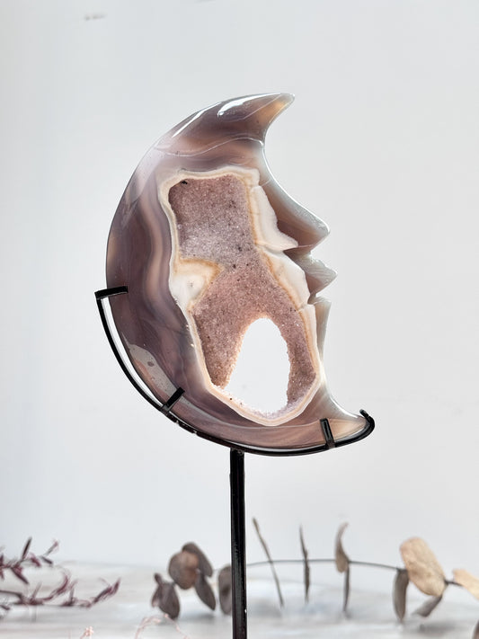 Agate and Quartz Moon Carving