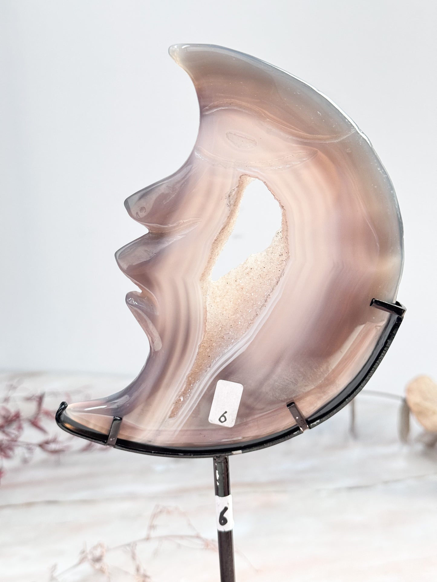 Agate and Quartz Moon Carving