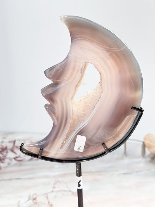 Agate and Quartz Moon Carving