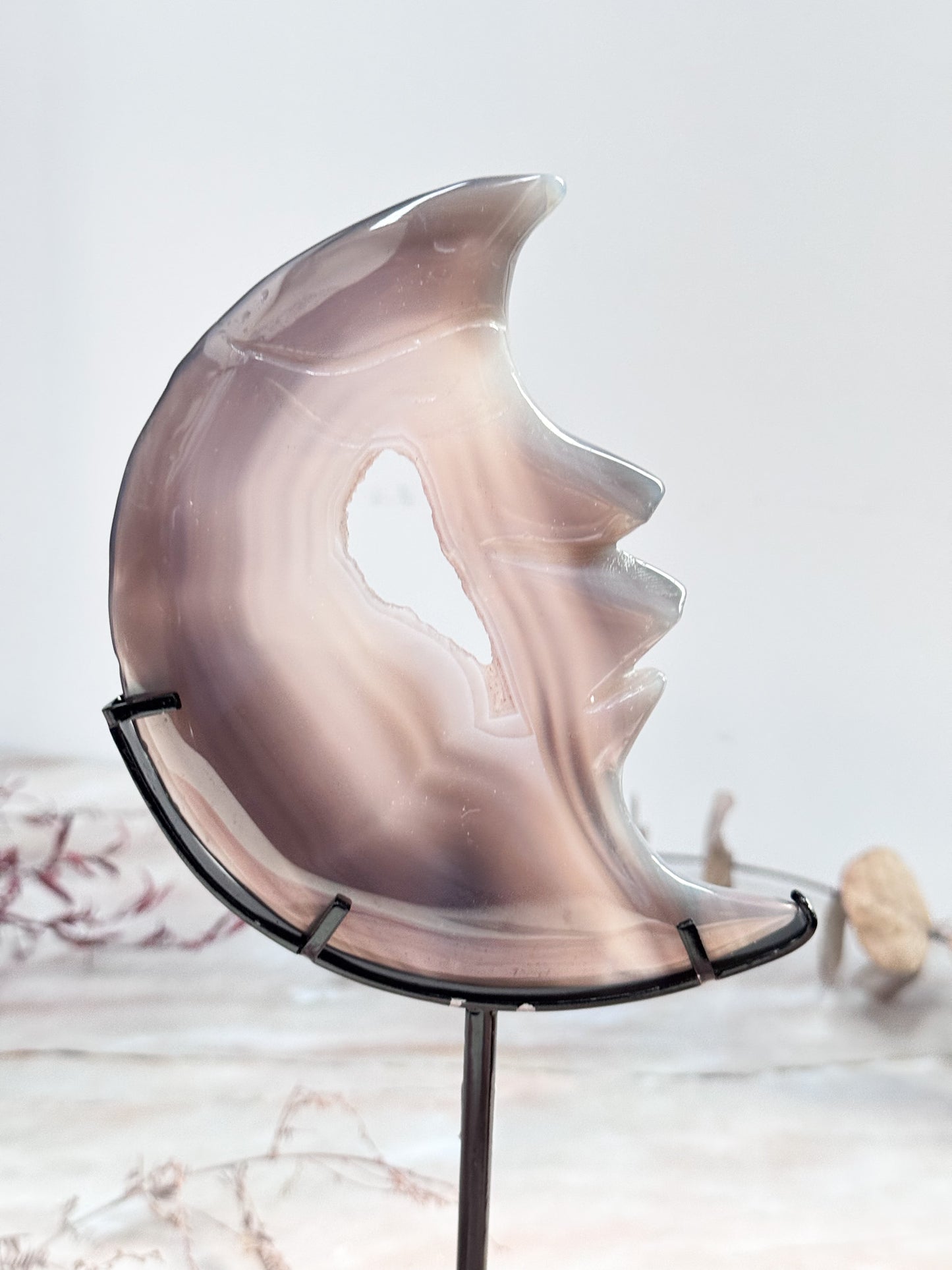 Agate and Quartz Moon Carving