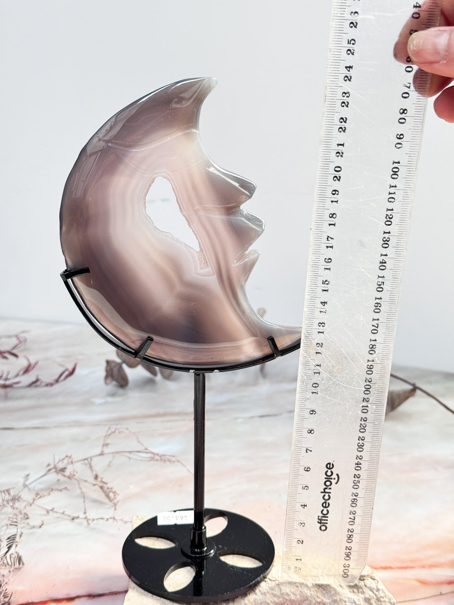 Agate and Quartz Moon Carving