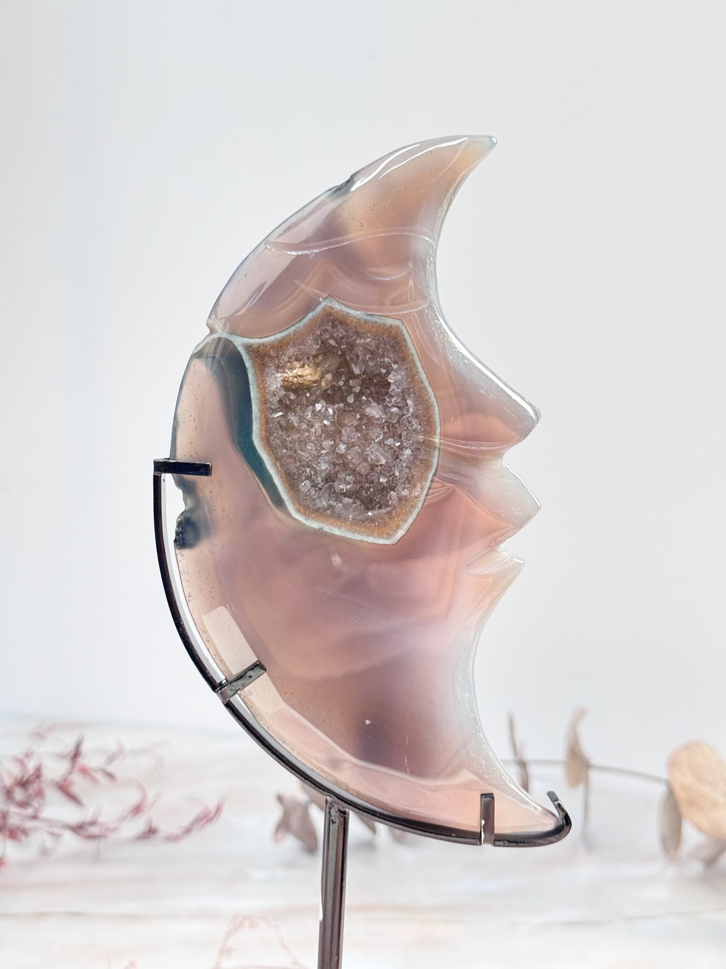 Agate and Quartz Moon Carving