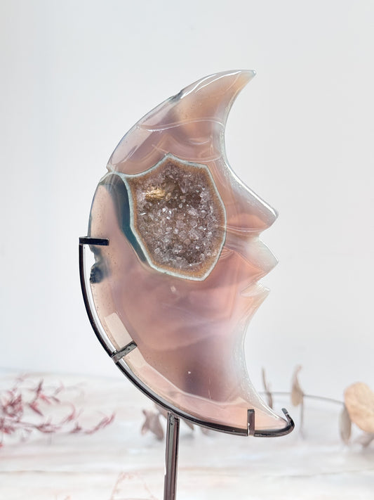 Agate and Quartz Moon Carving