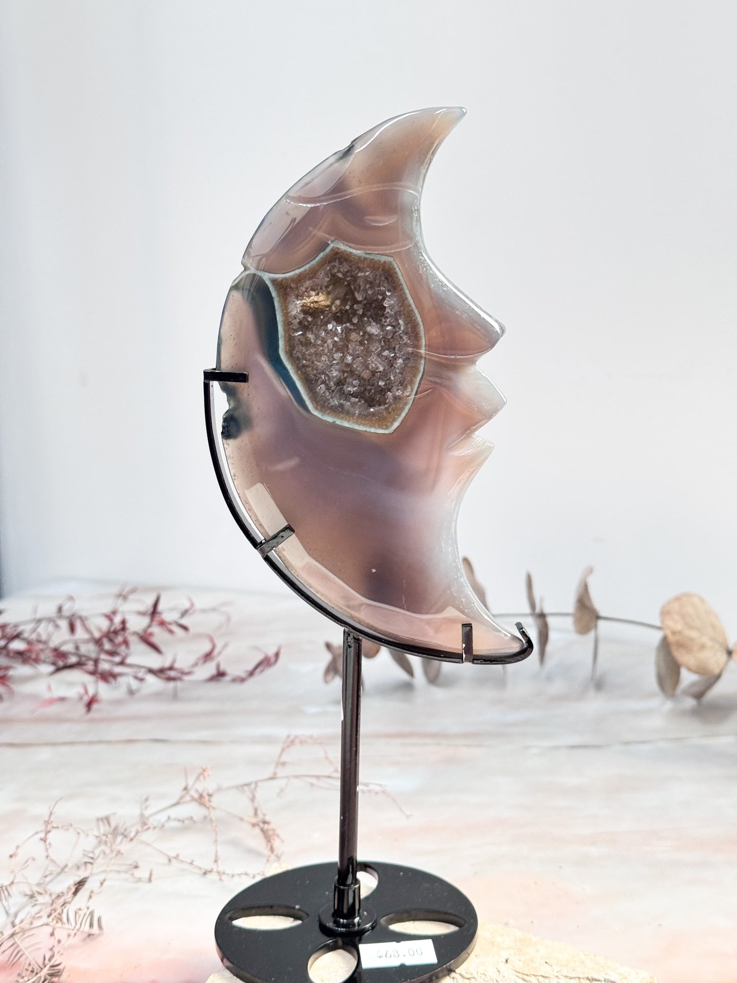 Agate and Quartz Moon Carving