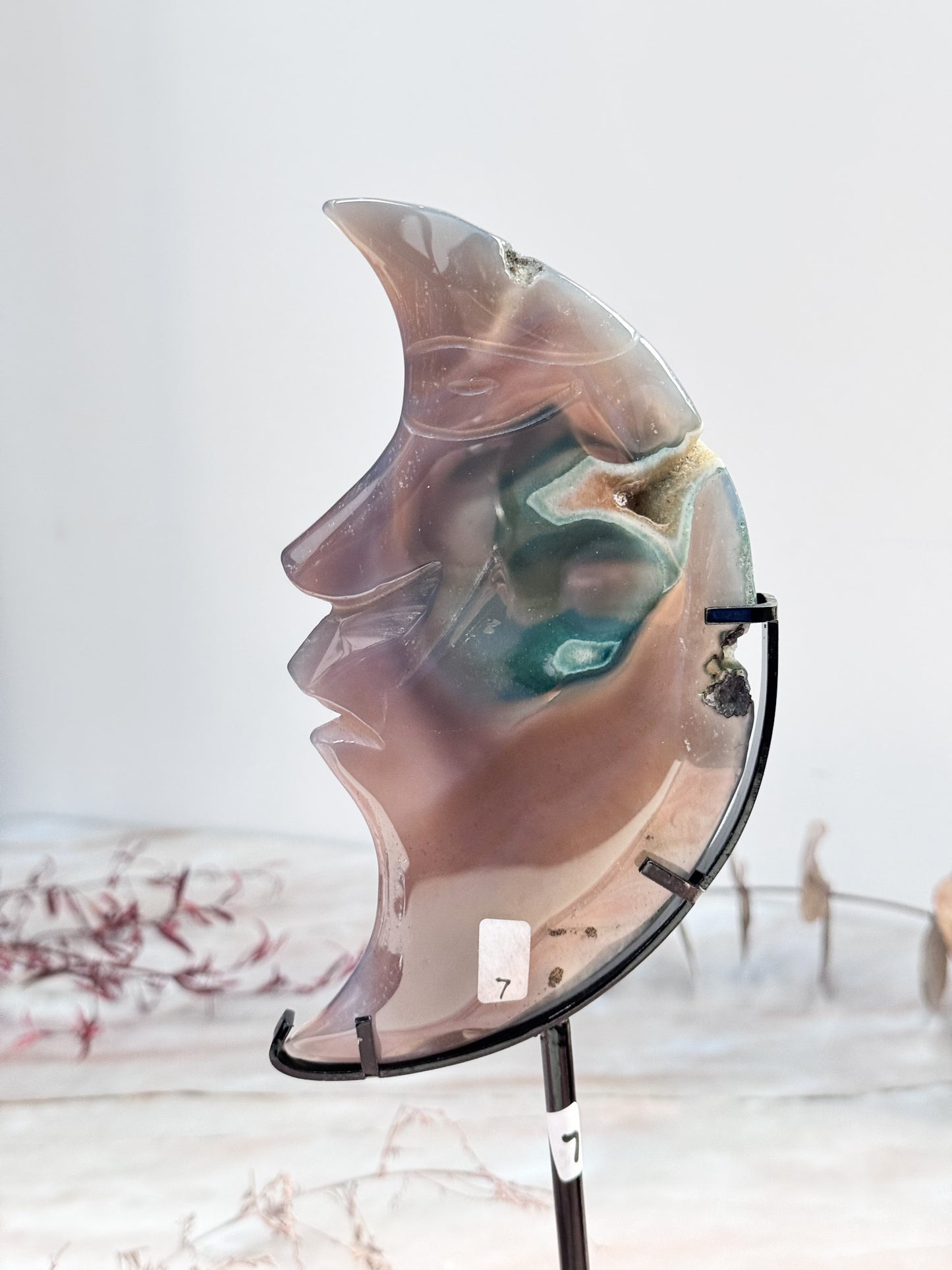 Agate and Quartz Moon Carving