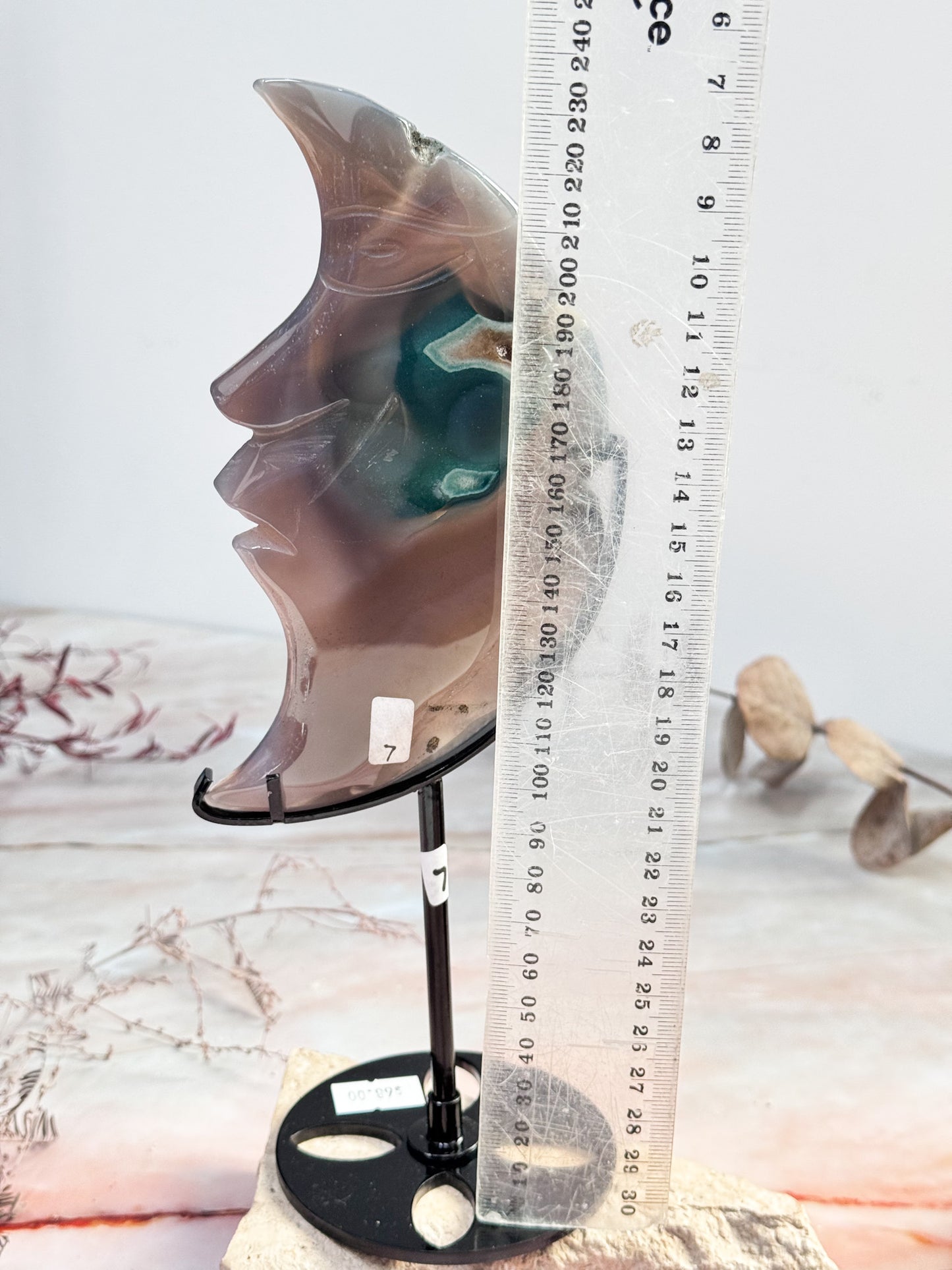 Agate and Quartz Moon Carving