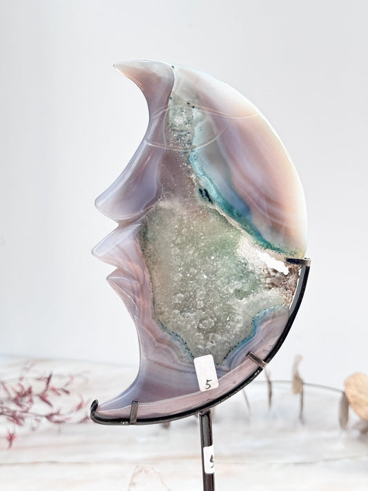 Agate and Quartz Moon Carving