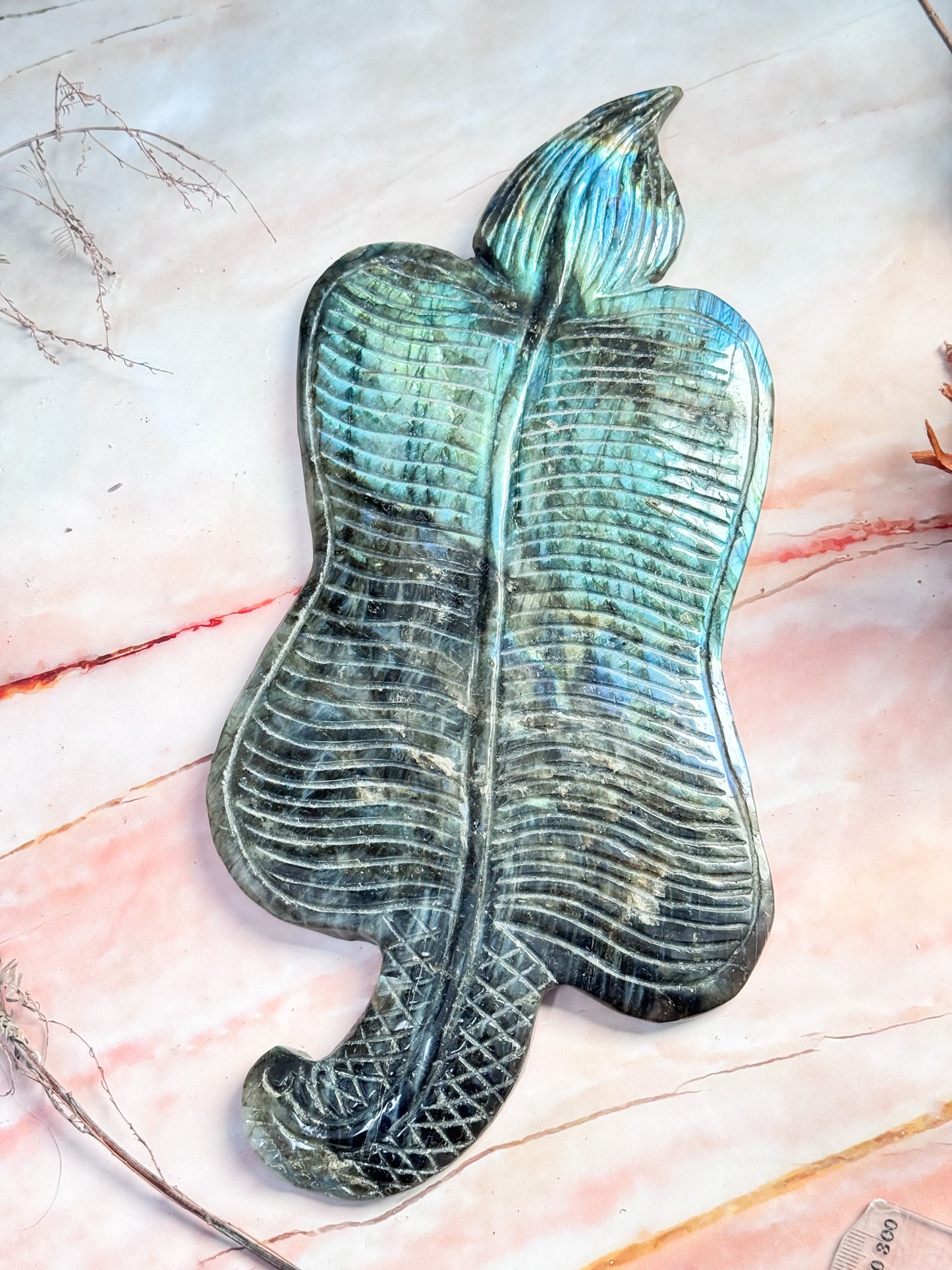 Labradorite Leaf Carving