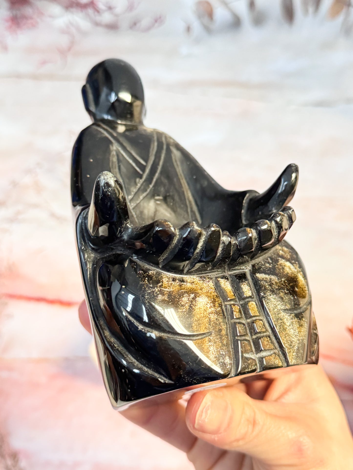 Gold Sheen Obsidian Buddha Carving