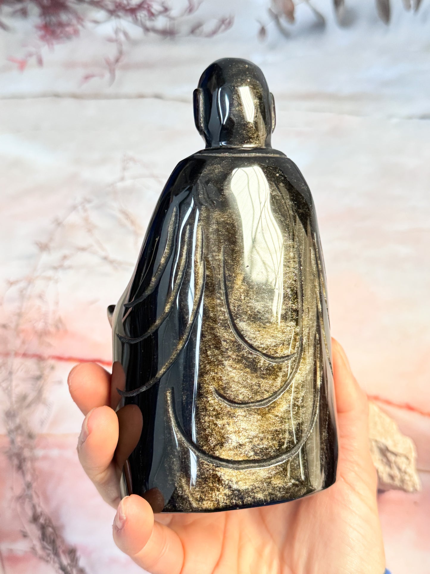 Gold Sheen Obsidian Buddha Carving