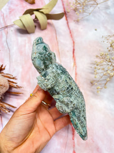 Moss Agate Crocodile Carving