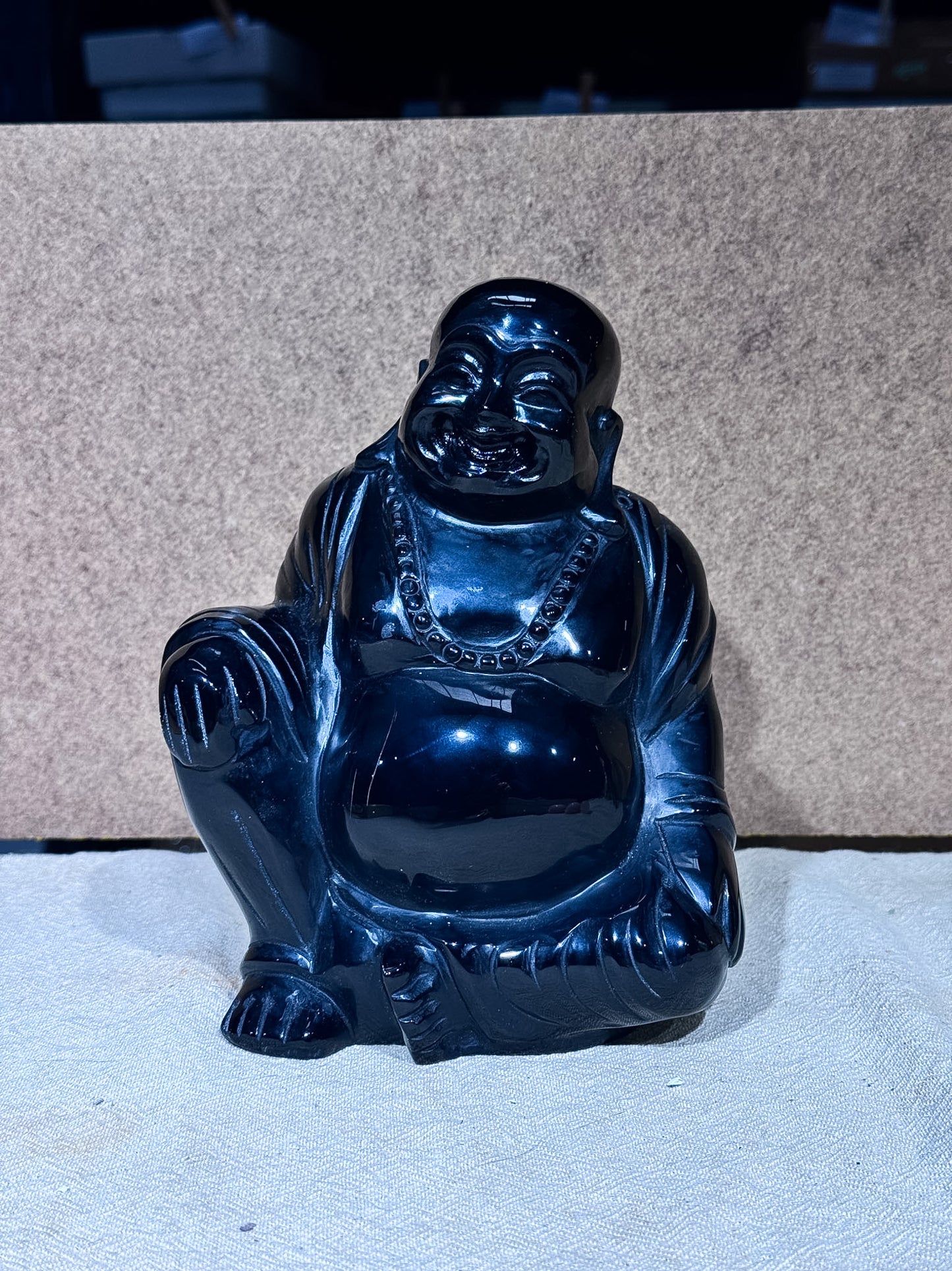 Obsidian Happy Buddha Carving